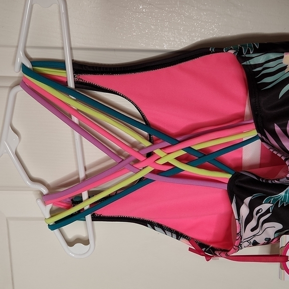 Justice Graphic Racerback One-Piece Swimsuit Size M NWT - Picture 6 of 14